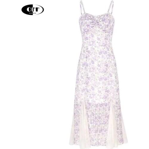 Korean Chic Summer Midi Sundress Elegant Floral Patchwork Mesh Spaghetti Strap Beaded Bodycon Ladies Robe Dress vestido de mujer