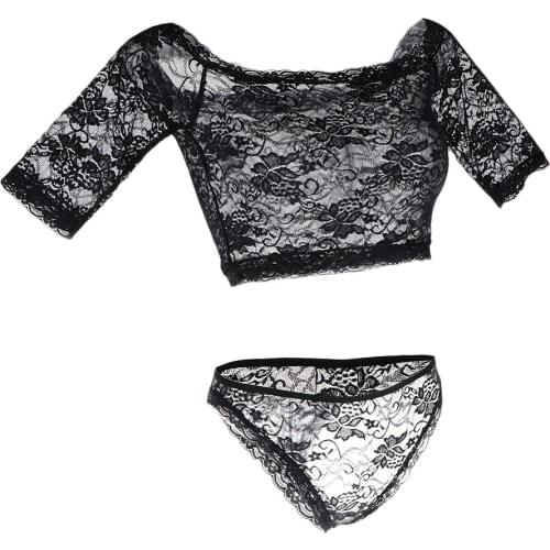 Womens Lace Floral Lingerie Sexy Off Shoulder Crop Top Briefs Nightgown Set