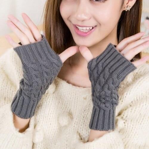 1 Pair Autumn Winter Women Knit Gloves Arm Wrist Sleeve Winter Mittens Fingerless Gloves Hand Warmer Girls Rhombus Long Half