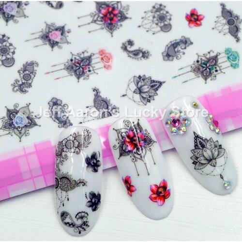 5 Sheets lot self-adhesive flower nail sticker decals for nail art decorations manicure fake nails supplies tool F449-458