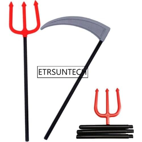 50pcs Kids Tricky Toys Plastic Devil Weapons Funny Halloween Props Cattle Fork Party Accessory Plastic Sickle