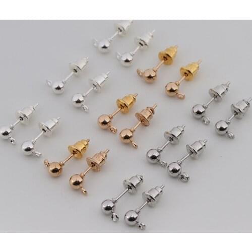 50Pcs/lot Bead Single Hole Earring Charms DIY Ball Pins Gold Color Stud Earring Needles Accessories For Jewelry Making Findings