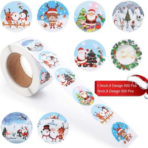 500PCS/Roll Merry Christmas Stickers Round Holidays Stickers Labels for Xmas Thank you Greeting Cards Sealing Gift Decor Sticker