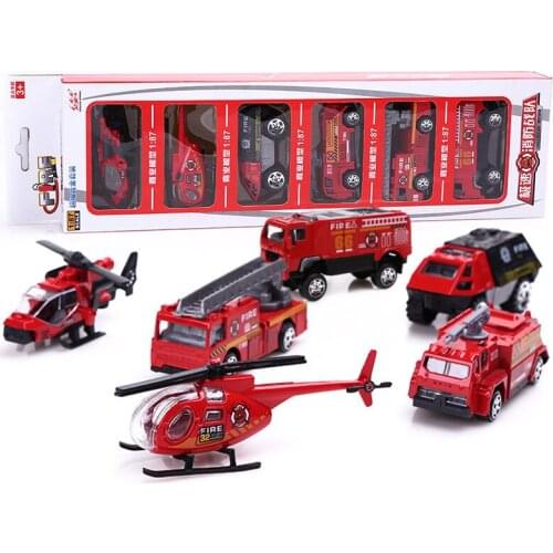 6 sets of special police fire truck die-casting toys,1:87 rescue alloy model,childrens educational birthday gift,free shipping