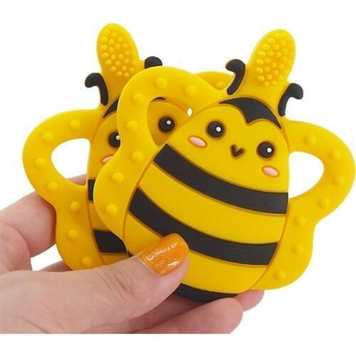 Chenkai 5PCS Silicone Bee Toothbrush Teether Baby Animal Teether For DIY Nursing Chewing Teether Chain Pendant Necklace Toy