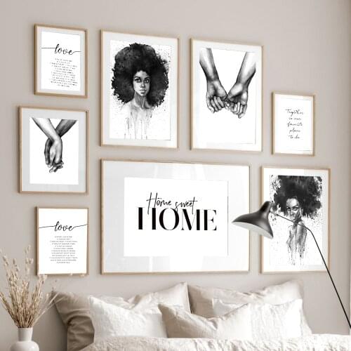 Black White Shoulder Kiss Hand Wall Art American Woman Canvas Poster Nordic Print Love Quotes Painting Picture for Living Room
