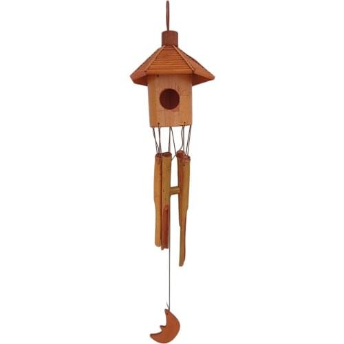 Wooden Wind Chime Bamboo Birdhouse Melodic Chime For Garden, Patio, Home