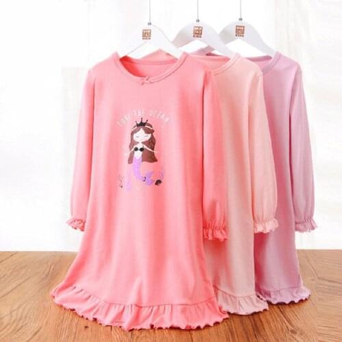 Childrens Nightdress Girls Cartoon Nightgowns Autumn Long Sleeve Cotton Toddlers Sleepwear 5-18Y Children Pajamas