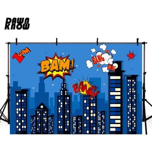 DAWNKNOW Cartoon Night City Photography Background For Baby Photocall Hero Building Backdrop Children Photo Studio lv694