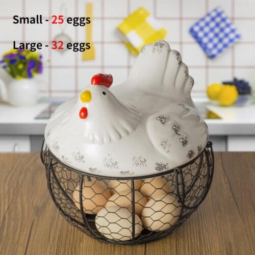 Ceramic Egg Basket Water Fruit Basket Garlic Potato Sundries Blue Ceramic Kitchen Decoration Creativity Hen Storage Iron Basket
