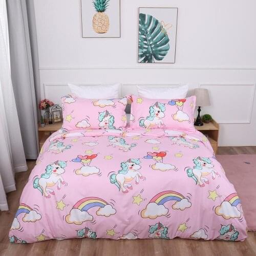 Unicorns Cartoon Bedding set pink Duvet Cover Pillowcase Twin queen king size Bedclothes Bed linen 3pcs home textiles