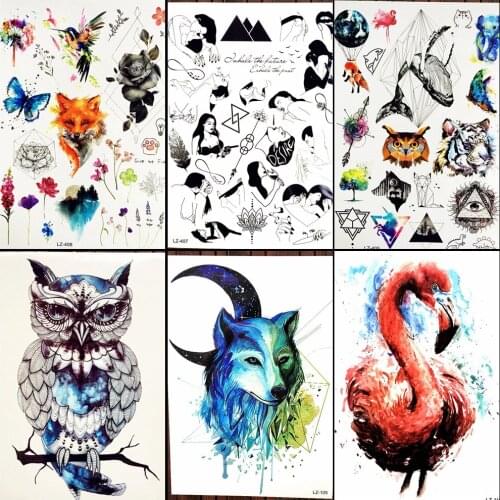 Fashion Fox Hummingbirds Flower Arm Sleeve Temporary Tattoo Stickers Women Leaf Lavender Fake Water Transfer Tattoo Girl ALZ-408