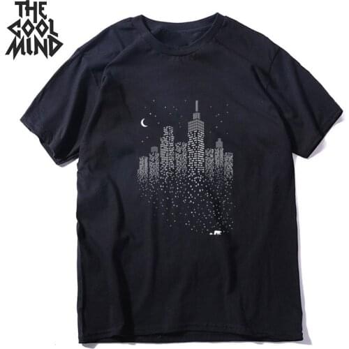 COOLMIND short sleeve 100% cotton city print men Tee shirt loose summer men t shirt cool print tops male men tee shirts