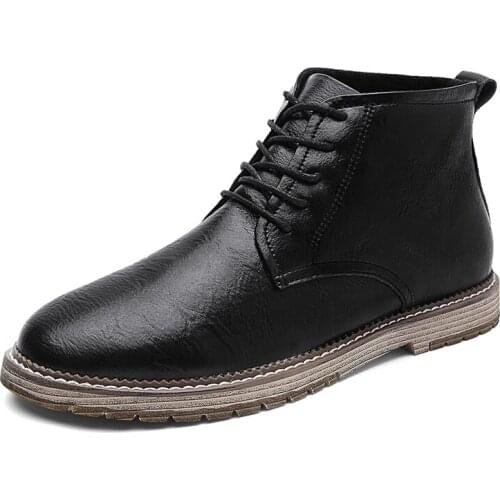 Mens Ankle Boots Leather Comfortable Spring&Autumn Warm Waterproof Fashion Men Casual Lace-up Shoes Men Snow Boots