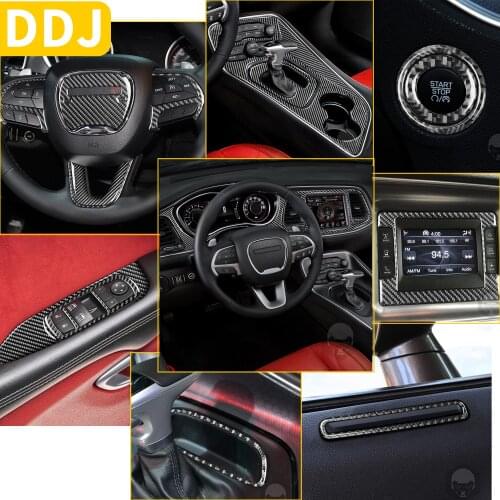 Carbon Fiber Cover Stickers Interior Trim For Dodge Challenger 2015 up Dashboard Center Console Gear Shift Steering Accessories