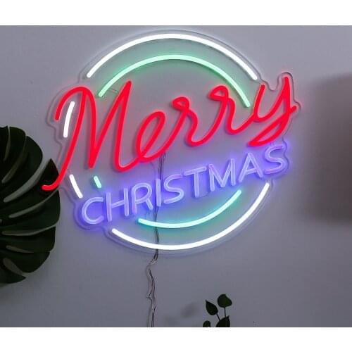 Neon Logo Red Blue MERRY CHRISTMAS XMAS Neon Sign Flexible Neon Strip Light for Store Pub Beer Bar Festival Gift Room Décor