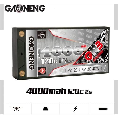 GAONENG GNB 7.6V 4000mAh 2S 120C/240C HV Low Profile Hardcase LiPo Battery Super Shorty 5.0mm Bullet XT60 T for RC Car Boat