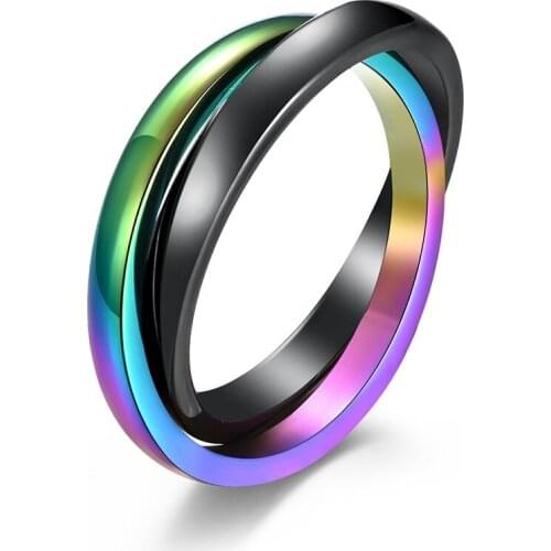 Megin D New Casual Simple Double Color Ceramic Titanium Steel Couple Rings for Men Women Friend Fashion Design Gift Jewelry