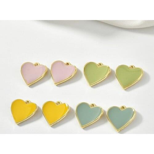 New Enamel Heart Charms 40pcs 17*17mm Gold Tone Plated Drop Oil Metal Zinc Alloy Floating Pendant Ornament Accessories