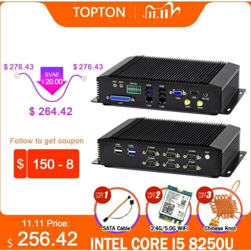 Industrial Fanless Mini PC Intel i7-8550U i5-8250U i3 DDR4 Rugged Computer 2*Intel Lans 6*COM 8*USB GPIO LPT HDMI VGA 3G/4G WiFi
