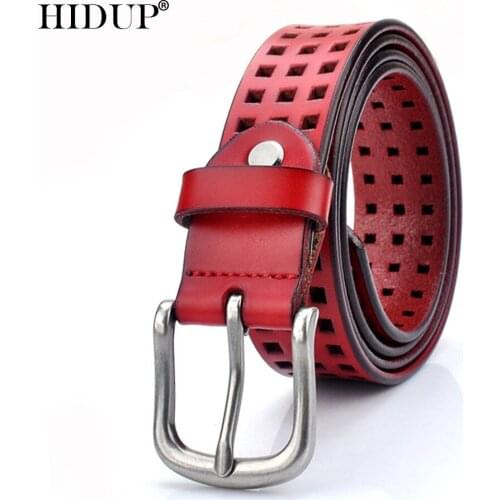 HIDUP Genuine Leather Belts Pin Buckle Alloy Metal Belt for Women High Quality Design Hollowed Accessories 2.8cm Width NWJ1079