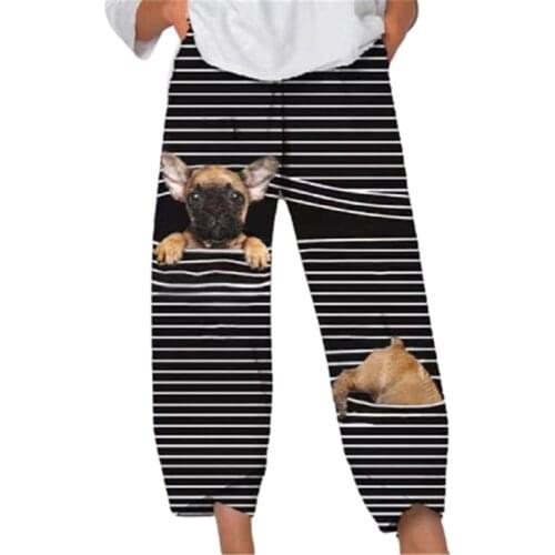 S-5XL Women Casual Cute Cartoon Cat Stripe Print Pants Streetwear New Spring Summer Beach Lady Loose Long Trouser Femme Oversize