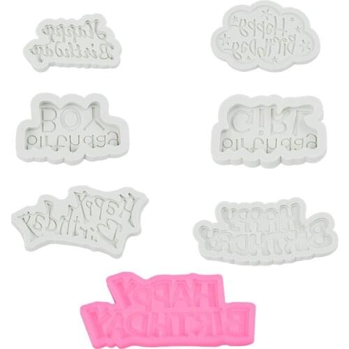 3D Happy Birthday Silicone Mold Letter Fondant Candy Fudge Chocolate Mould Birthday Cake Decorating Tools DIY Baking Accessories