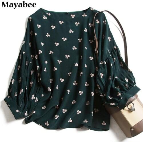 Temperament! Heavy 18 Mummi Real Color Lantern Sleeve Lace-up Silk Blouse Top 2021 Early Spring Womens New T-shirt