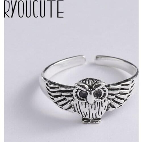 Vintage Silver Color Owl Rings for Women Adjustable Size Rings For Men Girls Open Jewelry