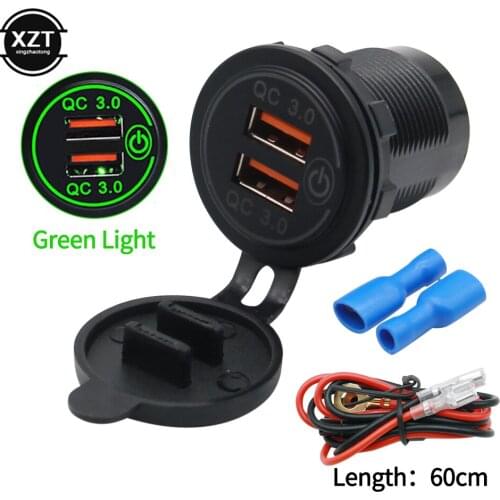 36W QC 3.0 Touch Switch Waterproof Universal Motorcycle Car Truck Boat Dual USB Charger Socket For Phone Tablet Camera GPS DVR