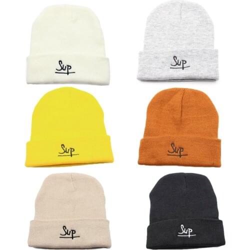 Men Women Knitted Hat Embroidery Sup Beanie Skullcap Cap Cuff Brimless Retro Unisex HipHop Elastic Warm Winter Ski Beanie Hat