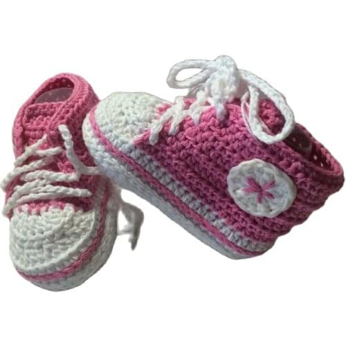 Handmade Baby Girls Boys Crochet Sneaker Booties Infant Knitted Sport Shoes Soft Sole Indoor Casual Shoes For Pre-Walkers Cotton