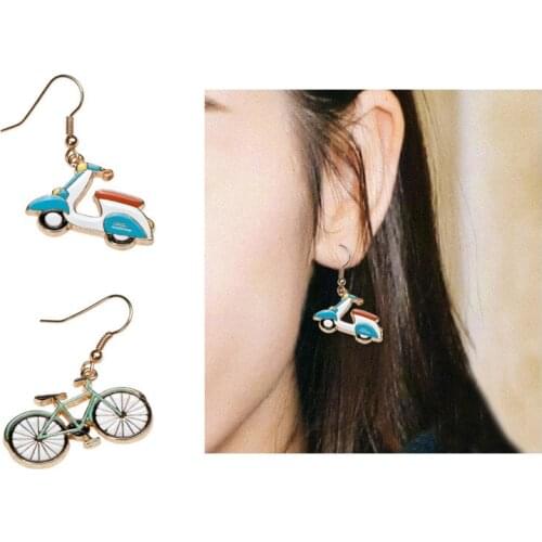 Funny New Bicycle Asymmetric Earrings Female Fashion Creative Personality Beautiful Motorcycle Ear Clip Jewelry Gifts