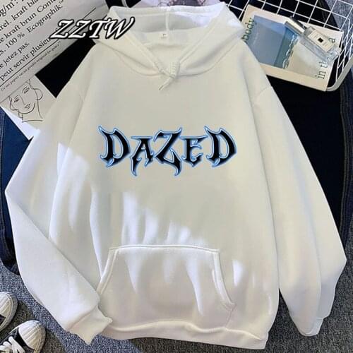 DAZED Leeter Personality Print Warm Hoodie For Women Hip Hop Fleece Hoody Female Aesthetic Fashion Womens Sweatshirts