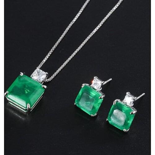 QTT Classic Emerald Tourmaline Gemstone Sets For Women 925 Sterling Silver Necklace Earrings Fine Wedding Jewelry 2021