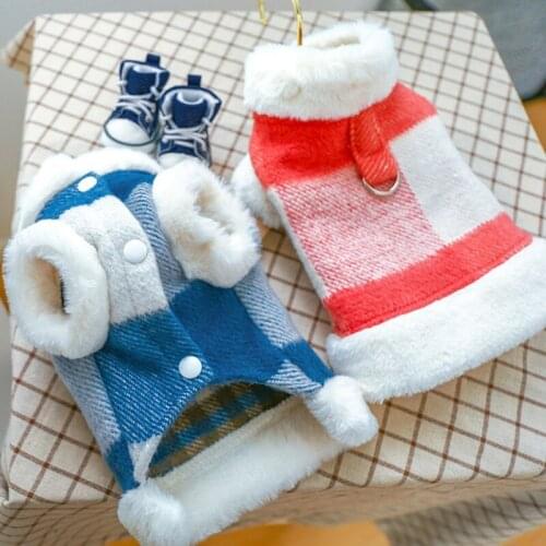 Winter Warm Dog Clothes Classic Large Plaid Cotton Vest with D-ring Back Coat Down Christmas Pets Uniform Suit for Walking Your