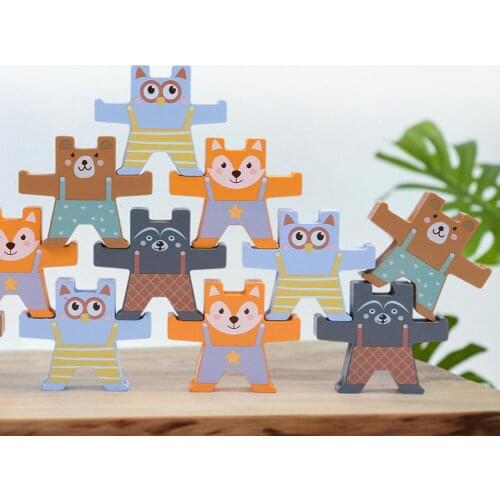 12Pcs/Set Bear Shape Wooden Building Stacking Block Balance Kids Development Toy