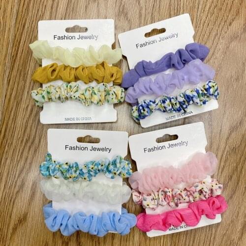 3Pcs/Set Colorful Small Chiffon Silk Scrunchie For Women Print Satin Hair rubber Bands Girl Mini Flower Hair Tie Gum Accessories