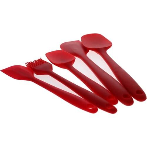 Hot 5PCS/Set Silicone Kitchenware Set Cooking Utensils Red Turner Soup Spoon Brush Scraper Heat Resistant Kitchen Non-Stick Tool
