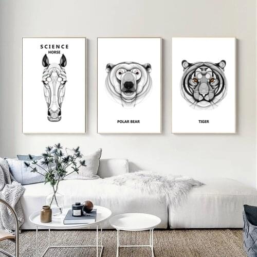 Abstract Animal Print Wall Art Canvas Painting Poster Horse Bear Tiger Nordic Decoration Home Wall Picture for Living Room Decor