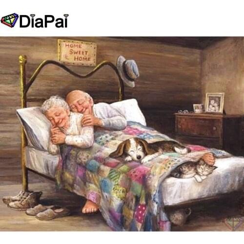 DIAPAI Diamond Painting 5D DIY 100% Full Square/Round Drill "Elderly couple bed" Diamond Embroidery Cross Stitch 3D Decor A24520