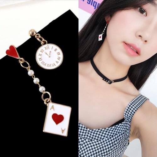 Korean version girl dream clock poker cute Earrings no ear hole ear clip asymmetric anti allergy Earrings