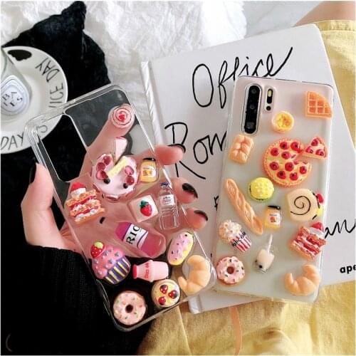 Cute 3D Cake Food Pizza Clear Lovely Soft Silicone Phone Case for Huawei P30 P40 Mate 30 Nova 6 7 Pro SE TPU Shockproof Cover