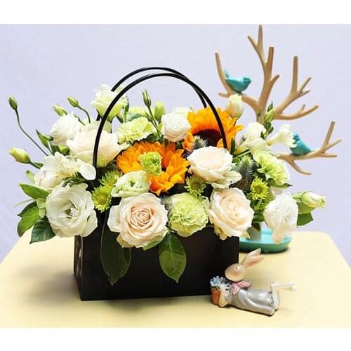 Flower Basket Paper Bag Kraft PVC Handbag Waterproof Bouquet Florist Gift Packing Box Valentines Day Rose Boxes Party Decor