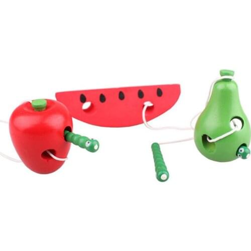 Baby Montessori Wooden Toy Threading Wooden Puzzle Toy Fruit Apple Watermelon Pear Educational Wood Toddler Children Kids Toys