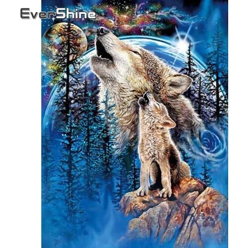 EverShine Diamond Painting Wolf Cross Stitch Diamond Embroidery Animals Picture Rhinestones Home Decor Handmade Mosaic Art Gift