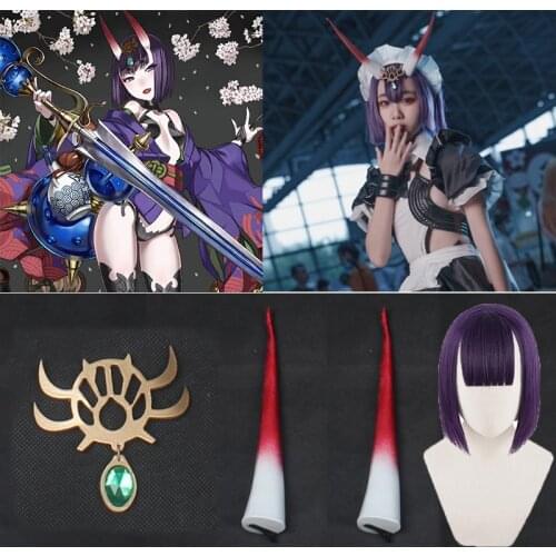 Fate Grand Order FGO Shuten Douji Cosplay wigs Horns Head Clip Headwear Hairwear Cosplay Props Accessories Halloween wigs horn