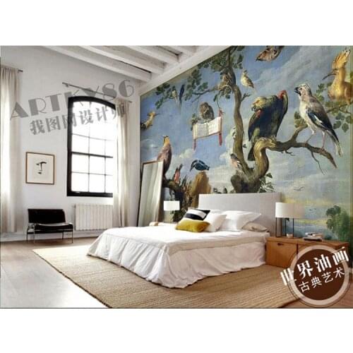 Custom mural retro tree vulture eagle owl bird meeting oil painting creative flower animal television background home decor
