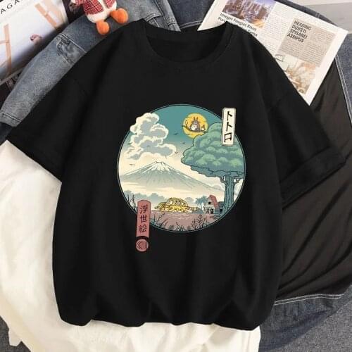 Anime Hayao Miyazaki Totoro Oversized T-shirt y2k Harajuku Kawaii Casual Tops Summer Women Clothes Loose Short Sleeve T-shirts
