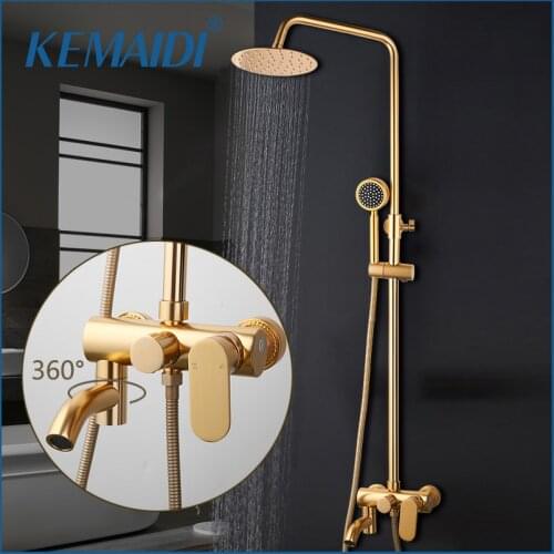 KEMAIDI Brushed Gold Bathroom Shower Faucet Rain Shower Faucet Bathtub Mixer Tap With Hand Shower Bath Shower Water Mixer shower